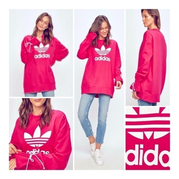 adidas Tops - Nwot Adidas Bellista Oversized Sweatshirt W/ Tie Cuffs - Hot Pink